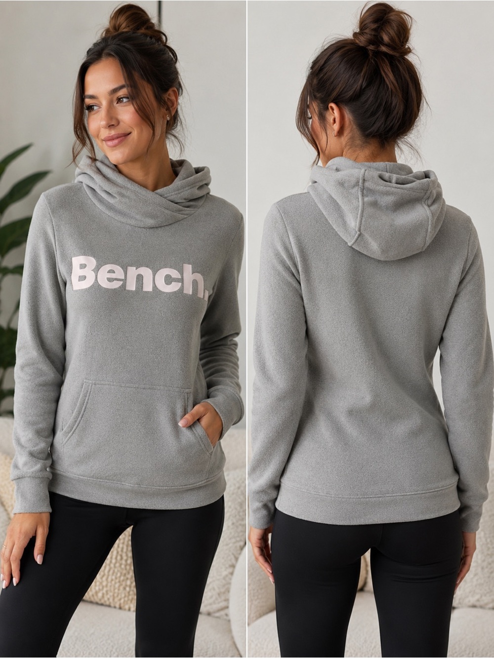 Bench light gray fleece pullover kangaroo hoodie Sz S